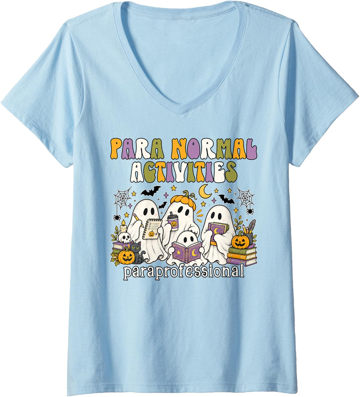 Women's para Normal Activities Paraprofessional Funny Halloween V-Neck T-Shirt - Baby Blue