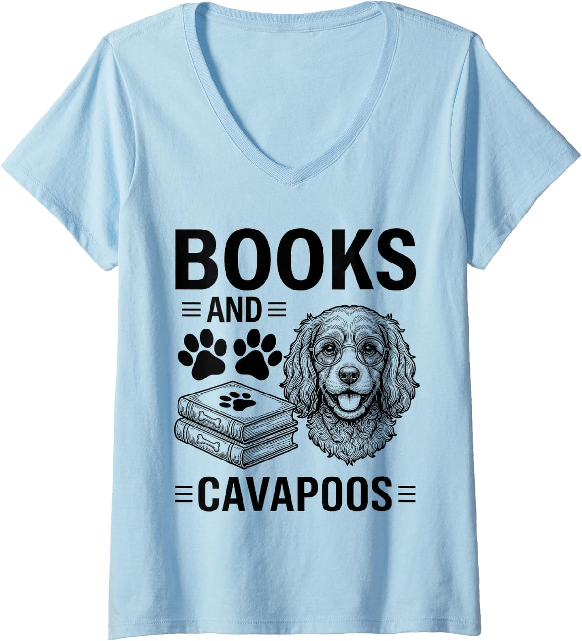 Women's Books and Cavapoos Funny Cavapoo V-Neck T-Shirt - Baby Blue