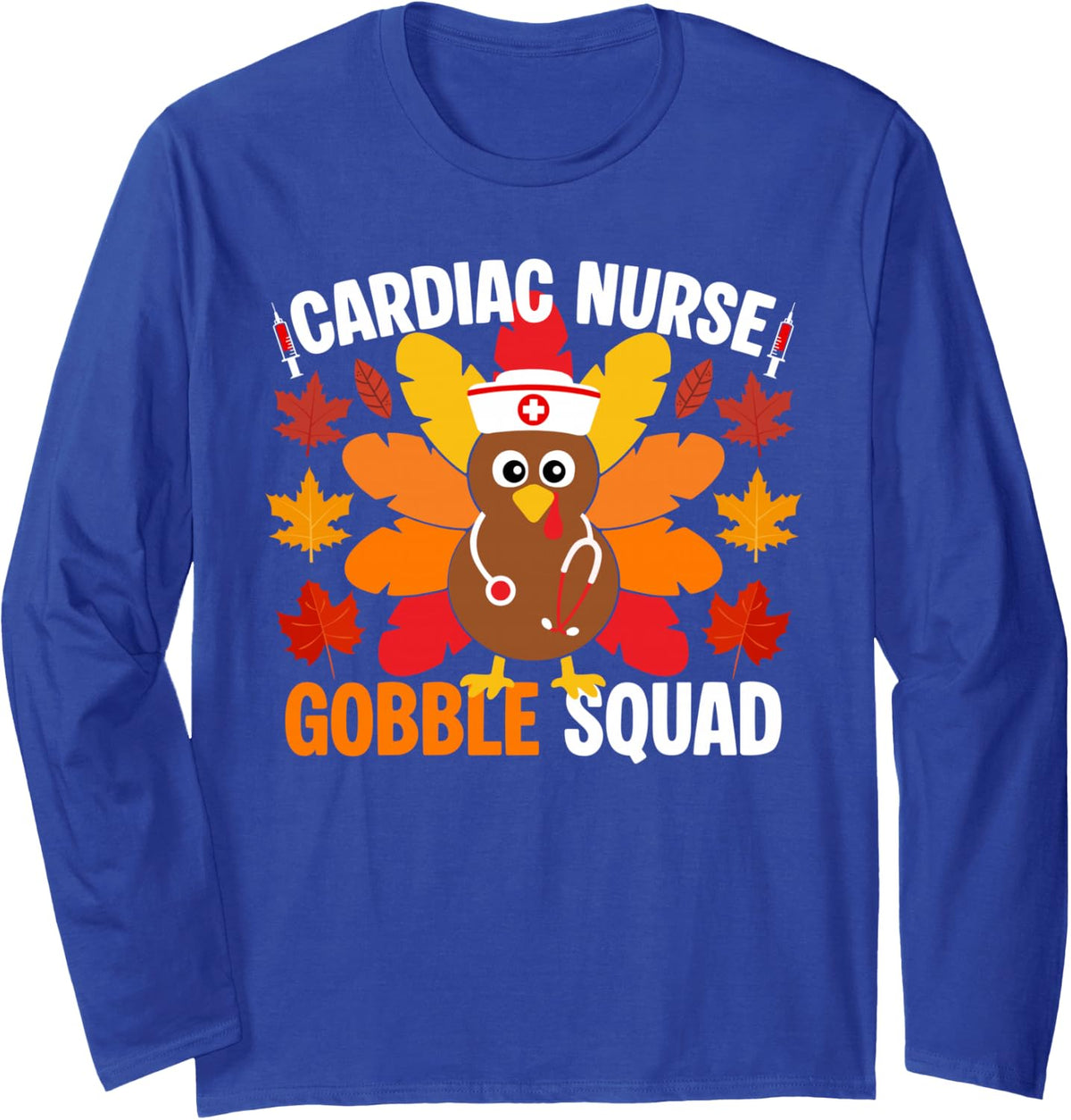 Cardiac Nurse Gobble Squad Funny Fall Turkey Thanksgiving Long Sleeve T-Shirt - Adult Unisex Royal Blue