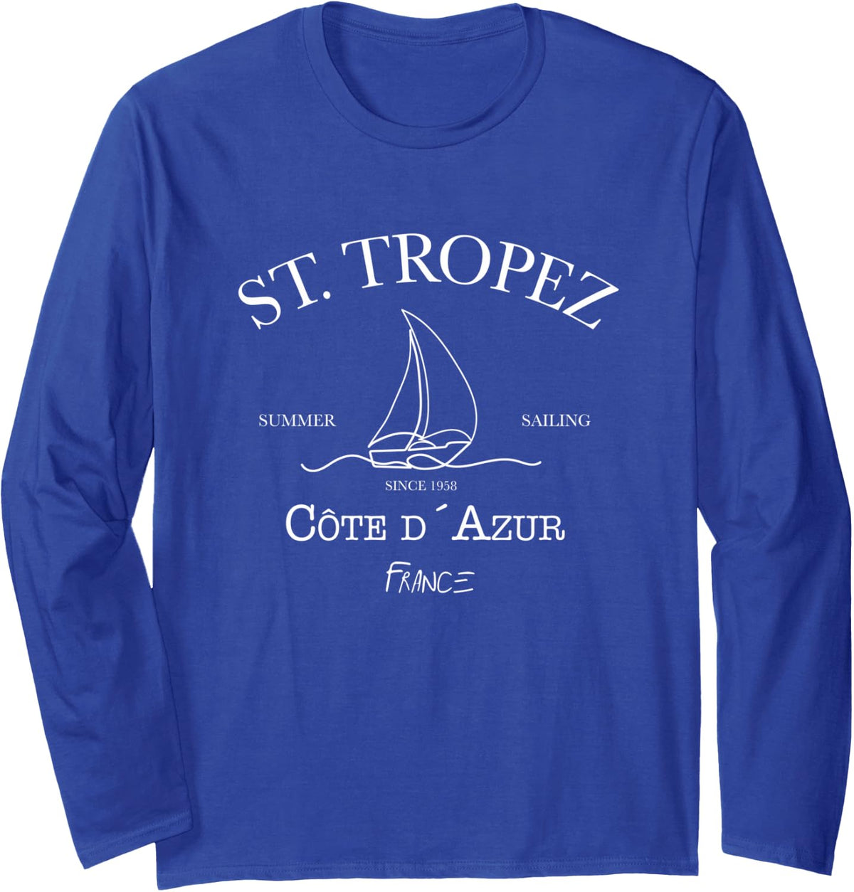 St. Tropez Summer Sailing Long Sleeve T-Shirt - Adult Unisex Royal Blue