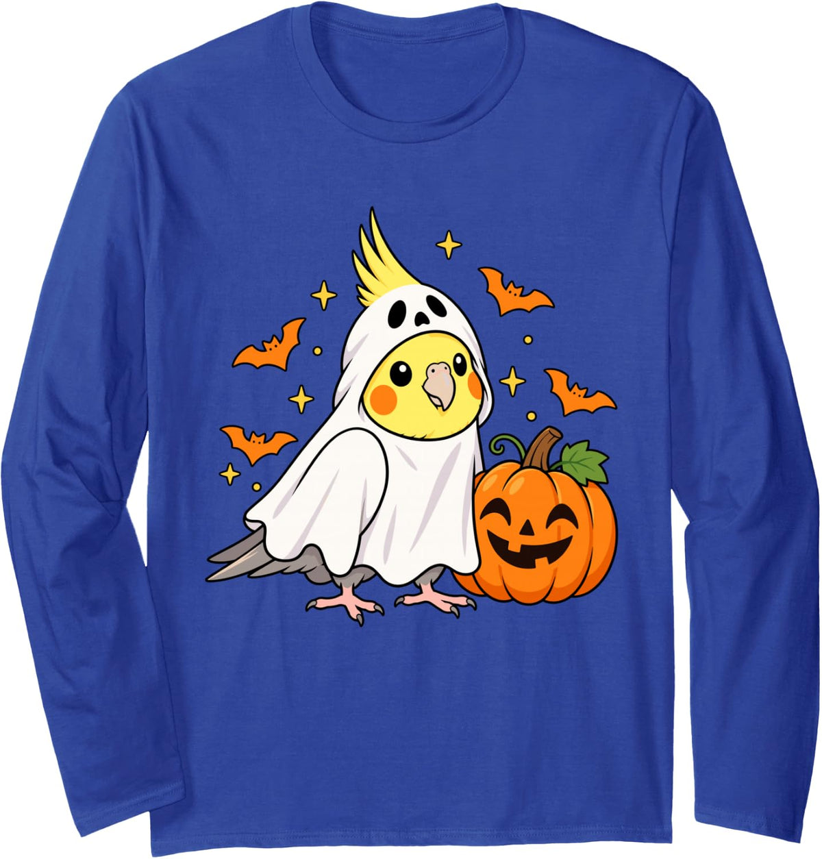 Cockatiel Ghost Costume Spooky Pumpkin Halloween Parrot Love Long Sleeve T-Shirt - Adult Unisex Royal Blue