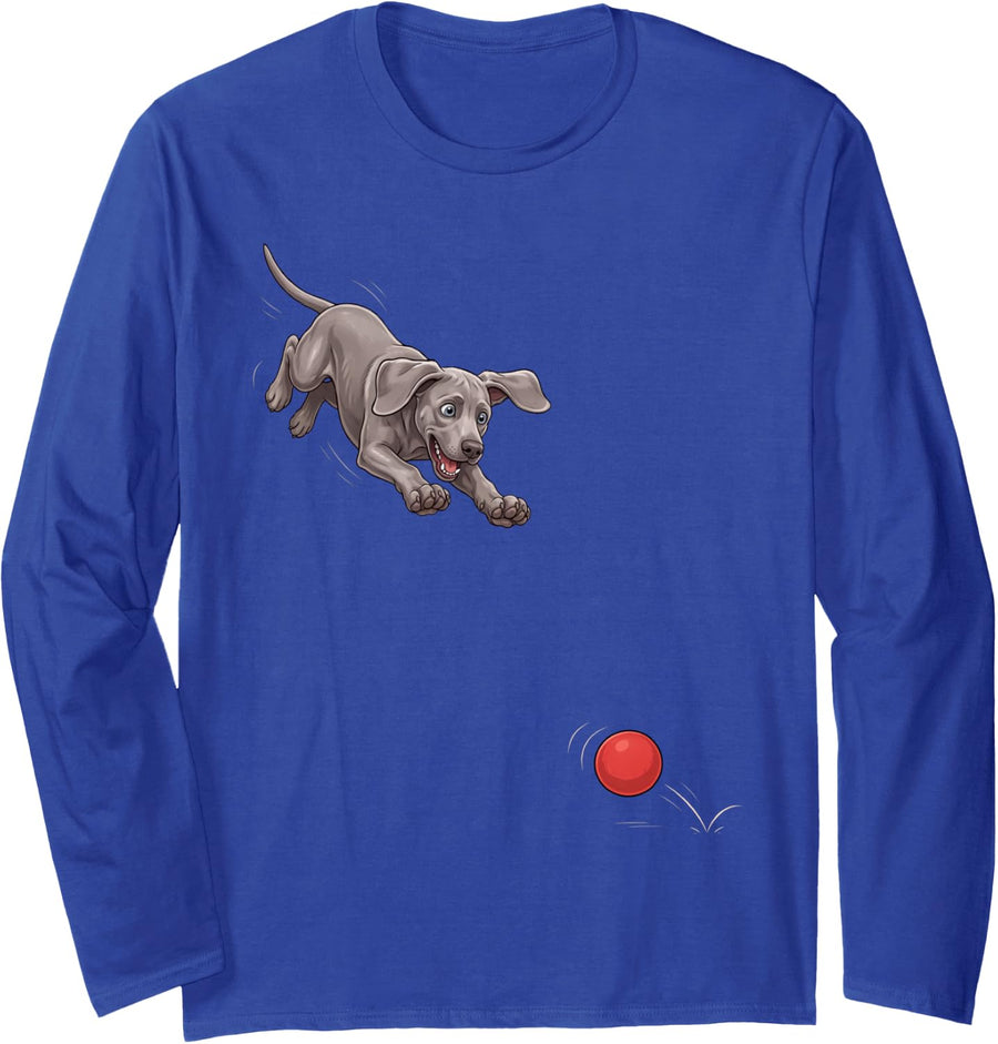 Funny Weimaraner Chasing Ball Dog Humor Long Sleeve T-Shirt - Adult Unisex Royal Blue