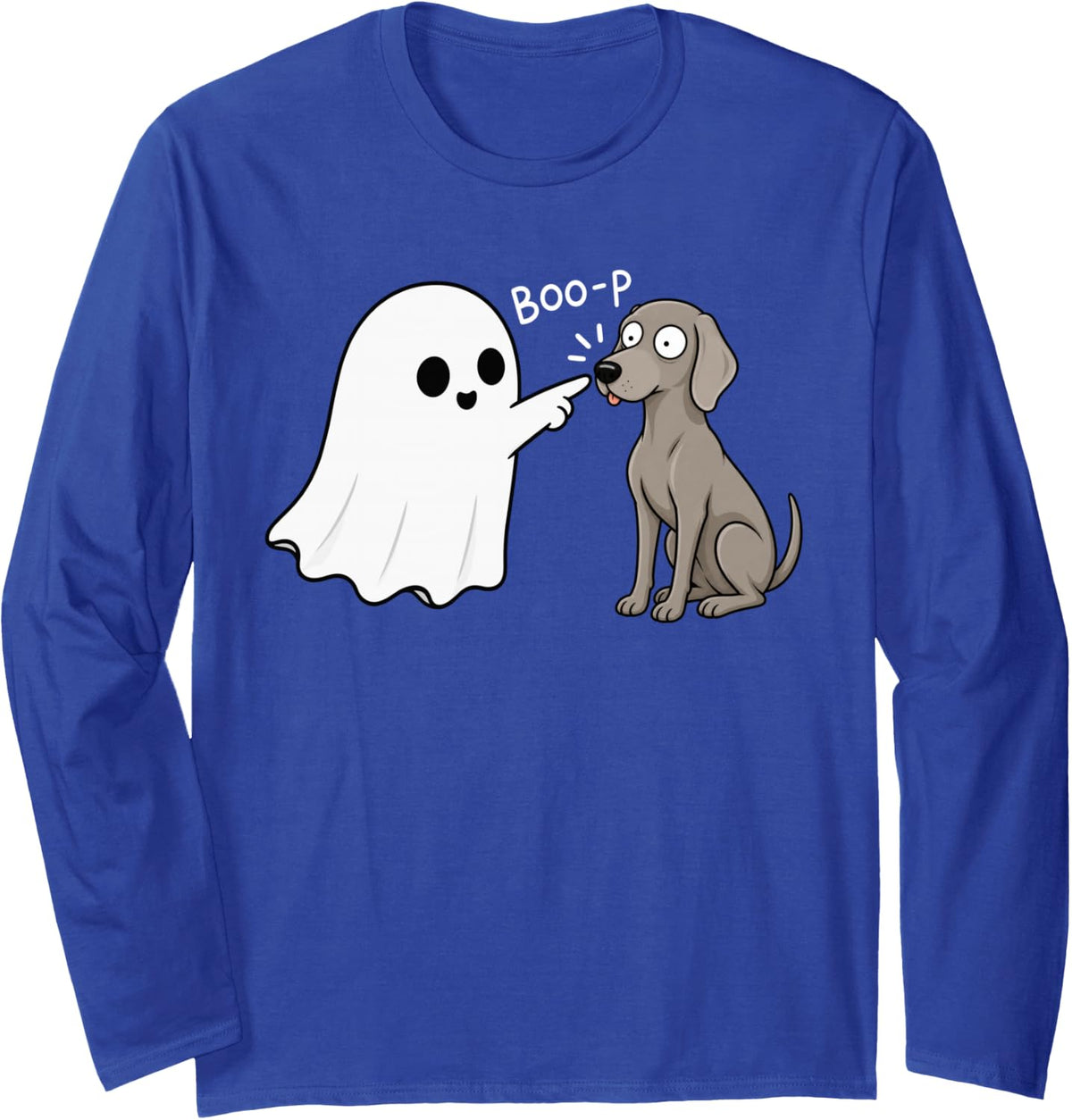 Cute Weimaraner Dog Boop Ghost Halloween Long Sleeve T-Shirt - Adult Unisex Royal Blue