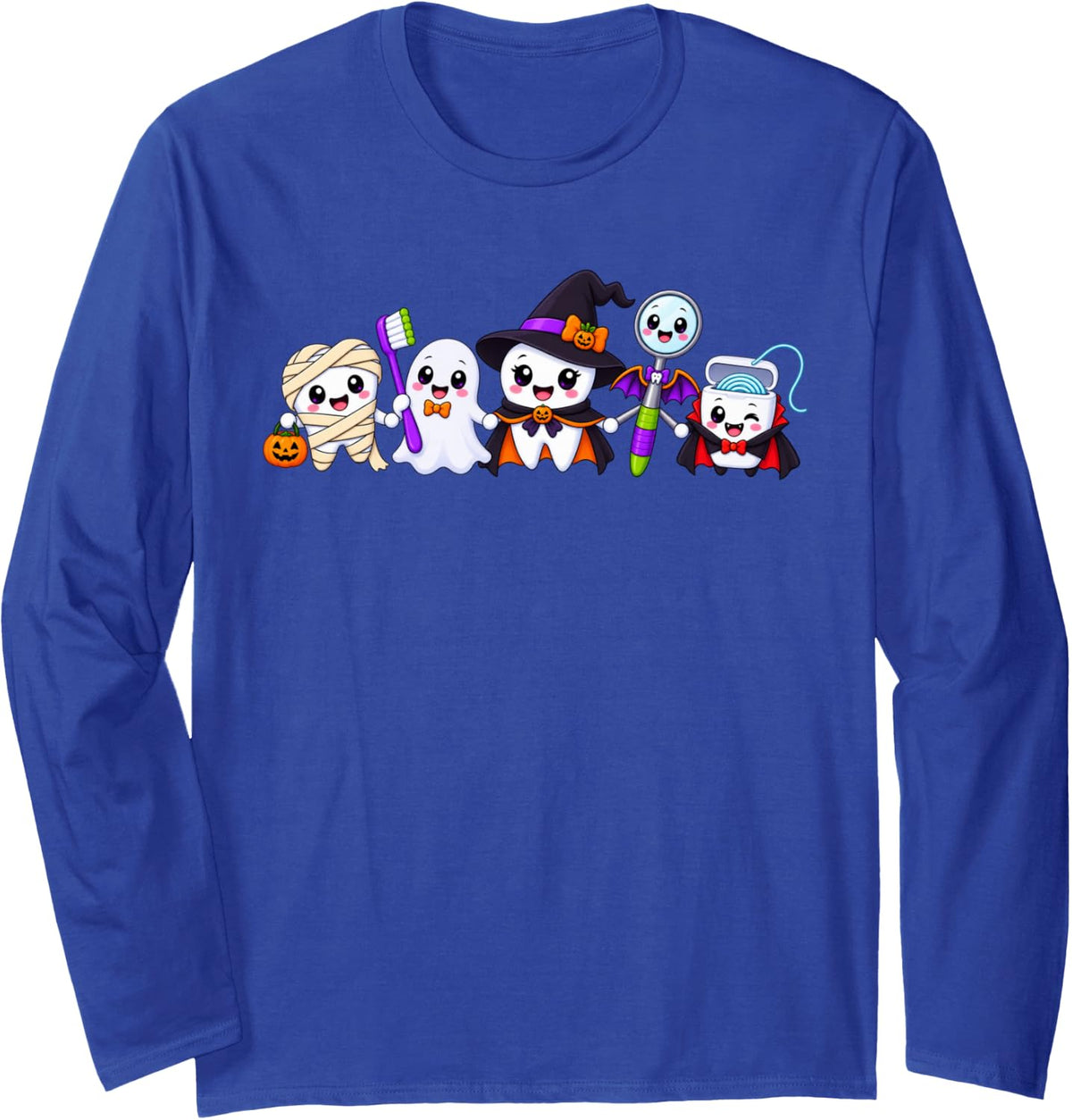 Halloween Dentist Ghost Witch Mummy Dental Long Sleeve T-Shirt - Adult Unisex Royal Blue
