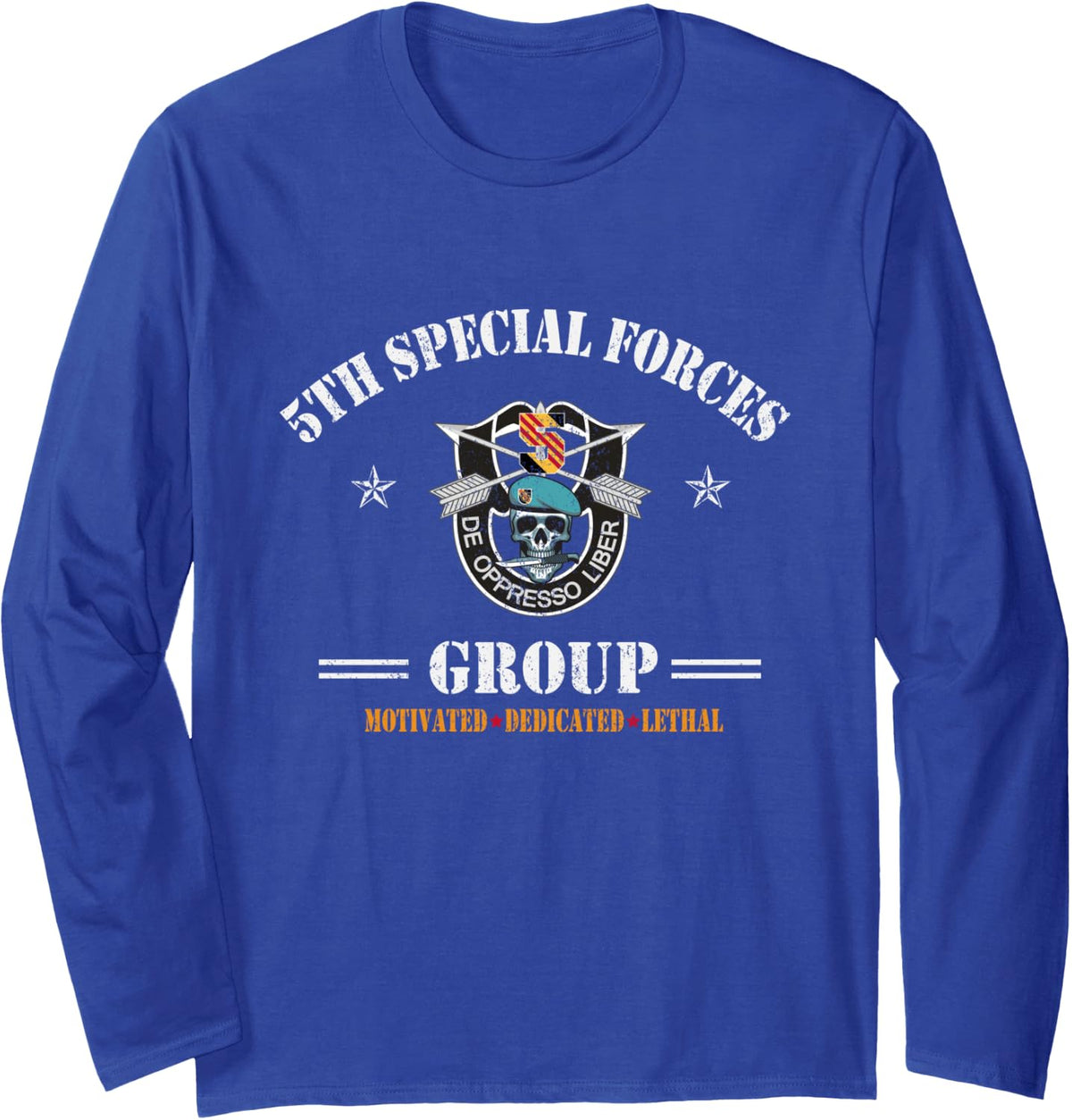 5th Special Forces Group (5th SFG) Veteran Motivated Lethal Long Sleeve T-Shirt - Adult Unisex Royal Blue