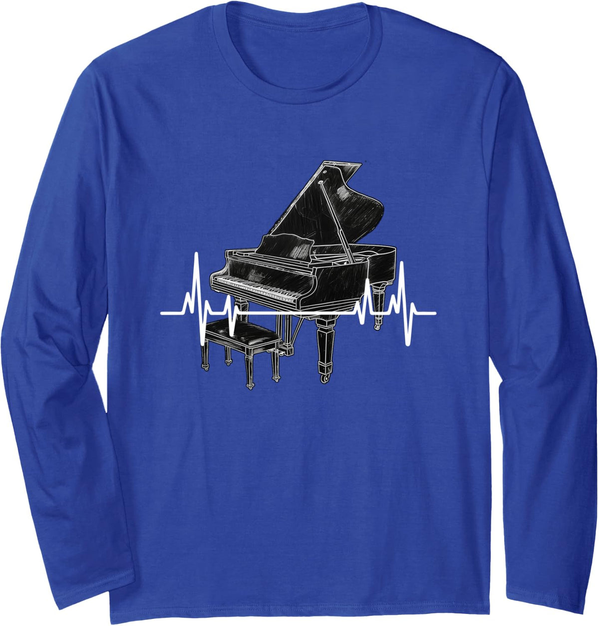 Piano Heartbeat ECG Frequency Piano Piano player Musician Long Sleeve T-Shirt - Adult Unisex Royal Blue
