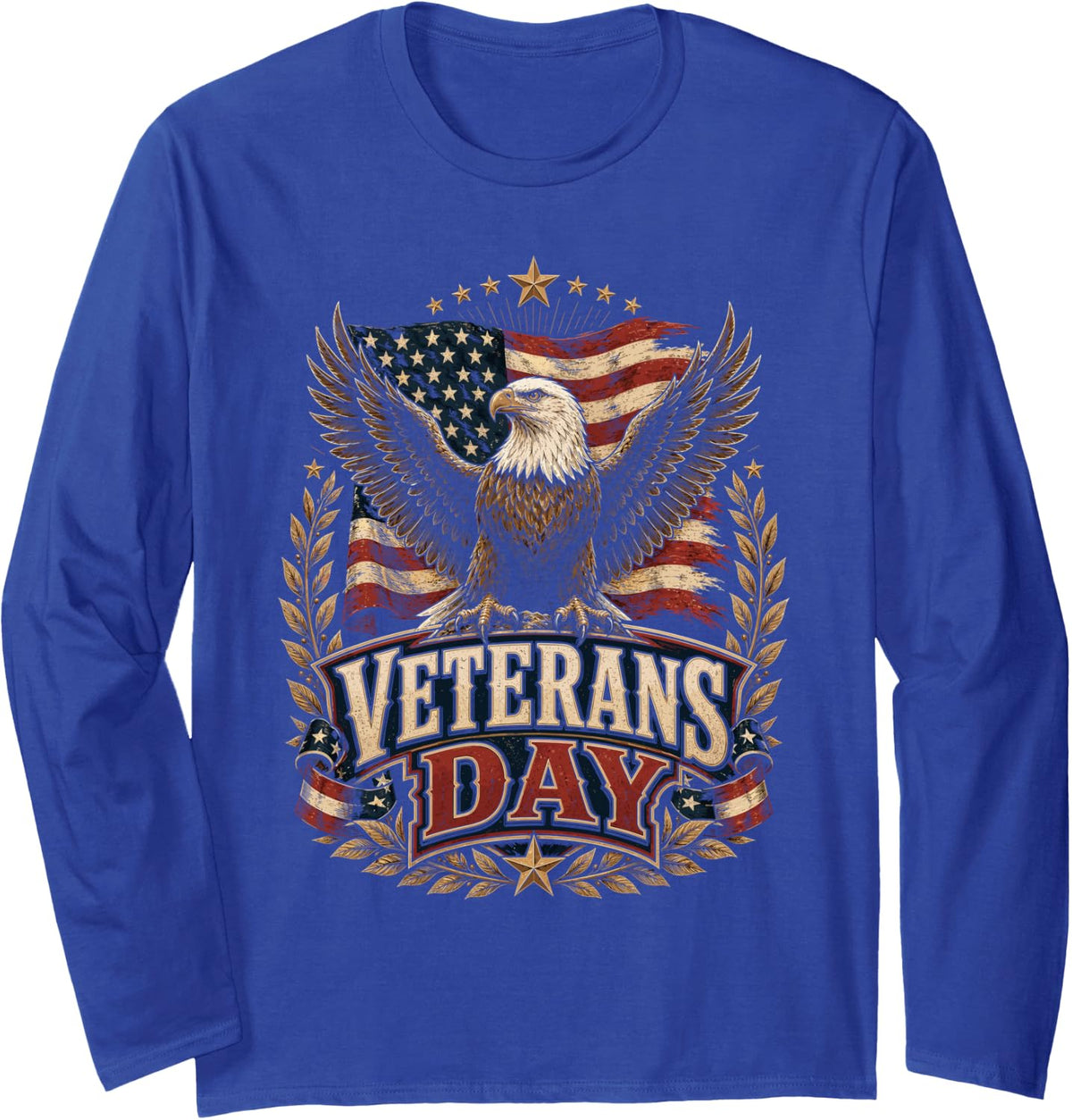Veterans Day Proud Veteran Patriotic Eagle USA Flag Veterans Long Sleeve T-Shirt - Adult Unisex Royal Blue