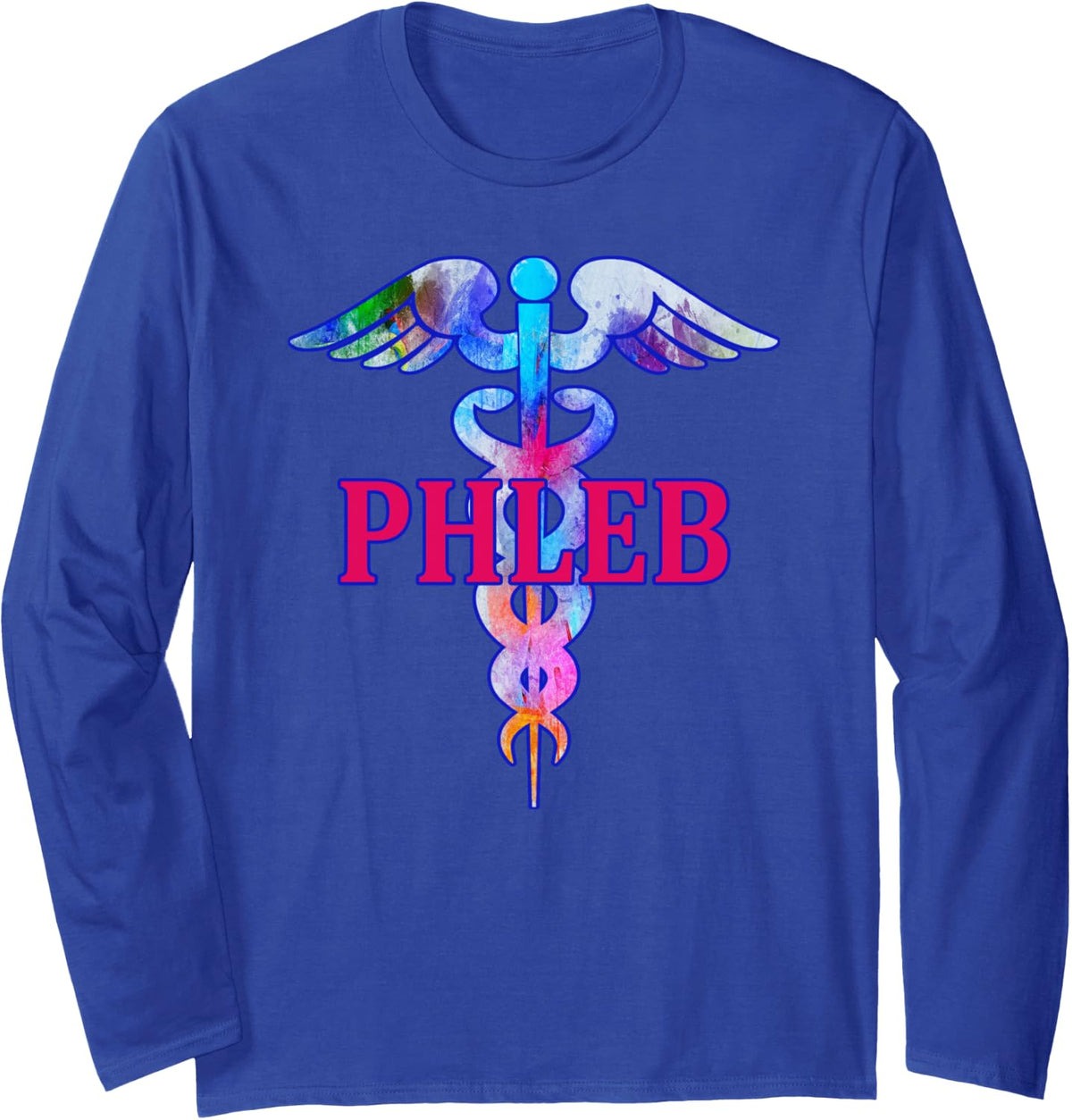 Phleb Caduceus Phlebotomist Phlebotomy Tech Medical Symbol Long Sleeve T-Shirt - Adult Unisex Royal Blue