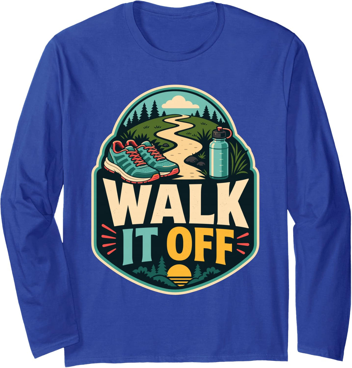 Walk It Off Trail Hiking Retro Long Sleeve T-Shirt - Adult Unisex Royal Blue