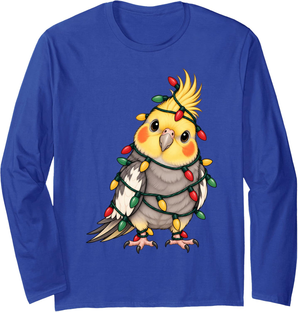 Cockatiel Christmas Lights Funny Xmas Holiday Bird Lovers Long Sleeve T-Shirt - Adult Unisex Royal Blue