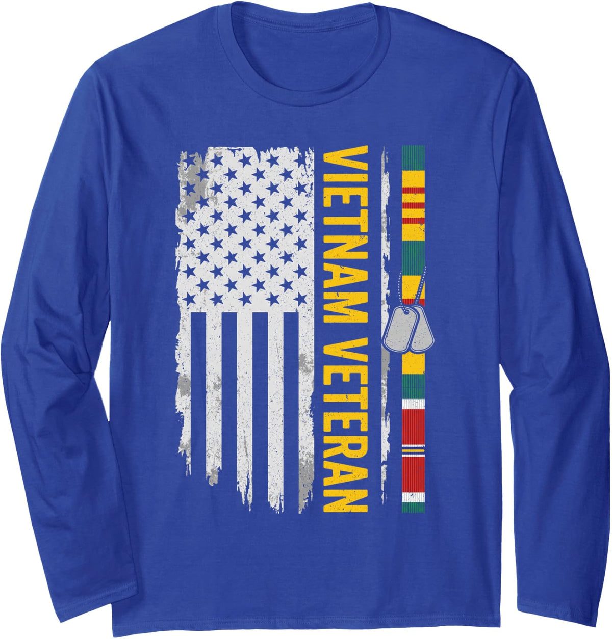 Vietnam Veteran American Flag Patriotic Army Vet Memorial Long Sleeve T-Shirt - Adult Unisex Royal Blue