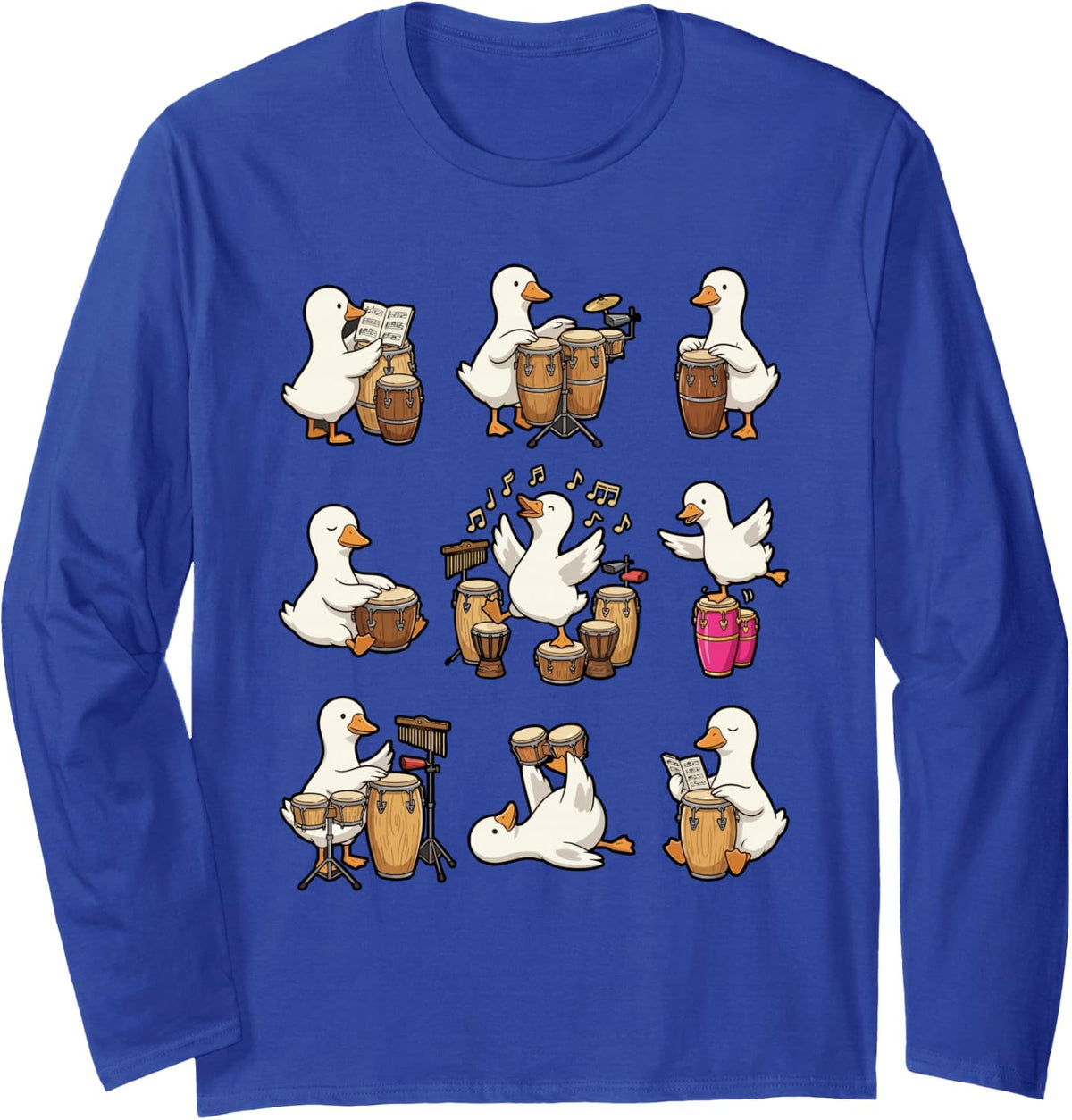Music Goose Congas Drum Musician Percussion Drummer Conga Long Sleeve T-Shirt - Adult Unisex Royal Blue