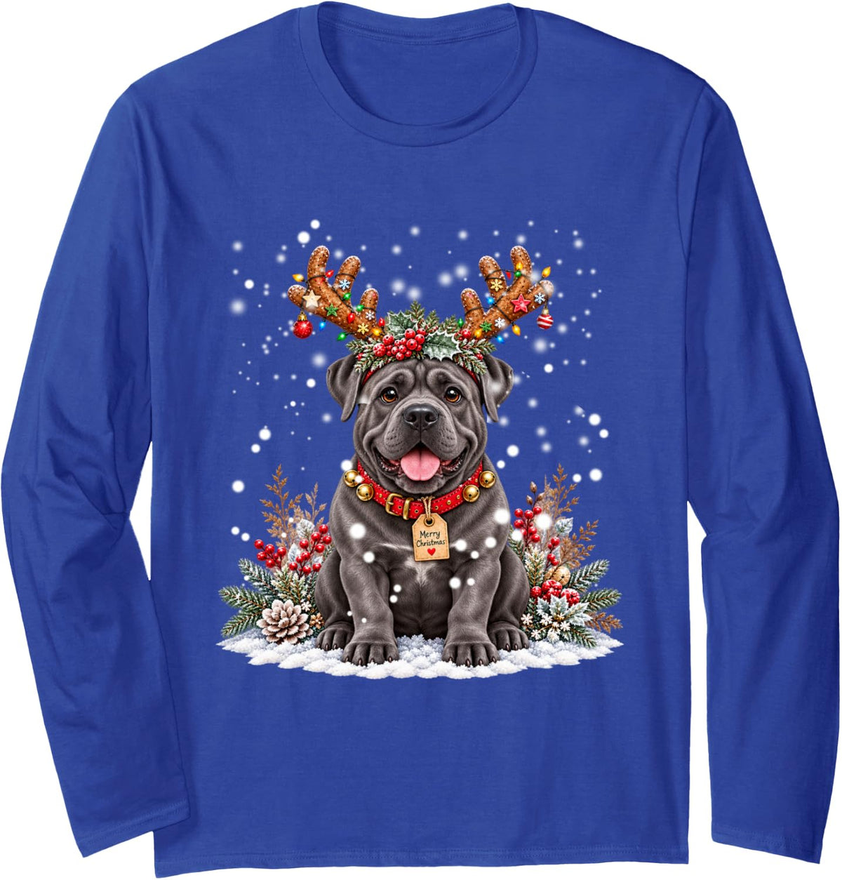 Cane Corso Christmas Reindeer Lights Dog Lover Festive Xmas Long Sleeve T-Shirt - Adult Unisex Royal Blue