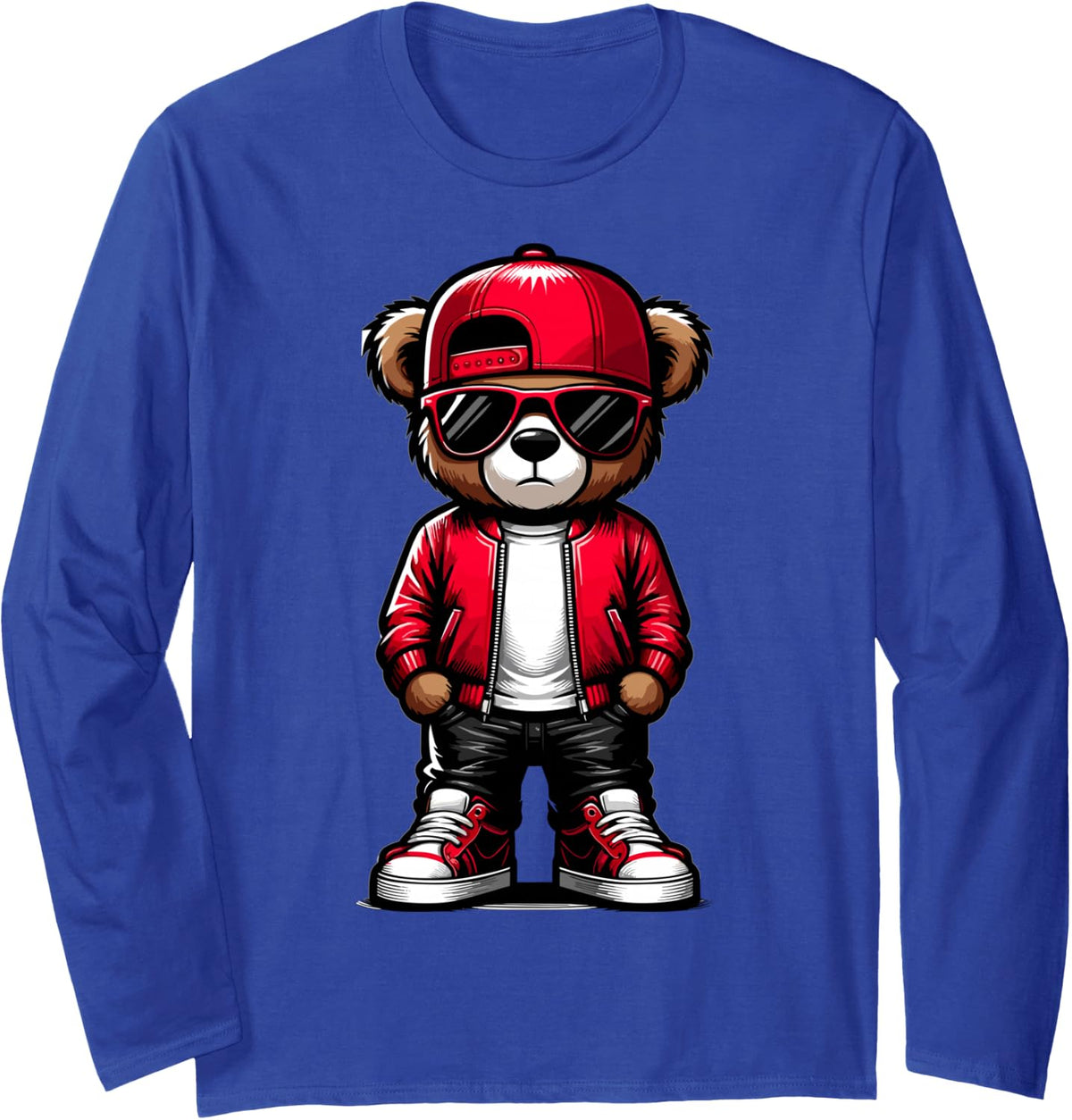 Hip Hop Teddy Bear Rap Music Lover Long Sleeve T-Shirt - Adult Unisex Royal Blue