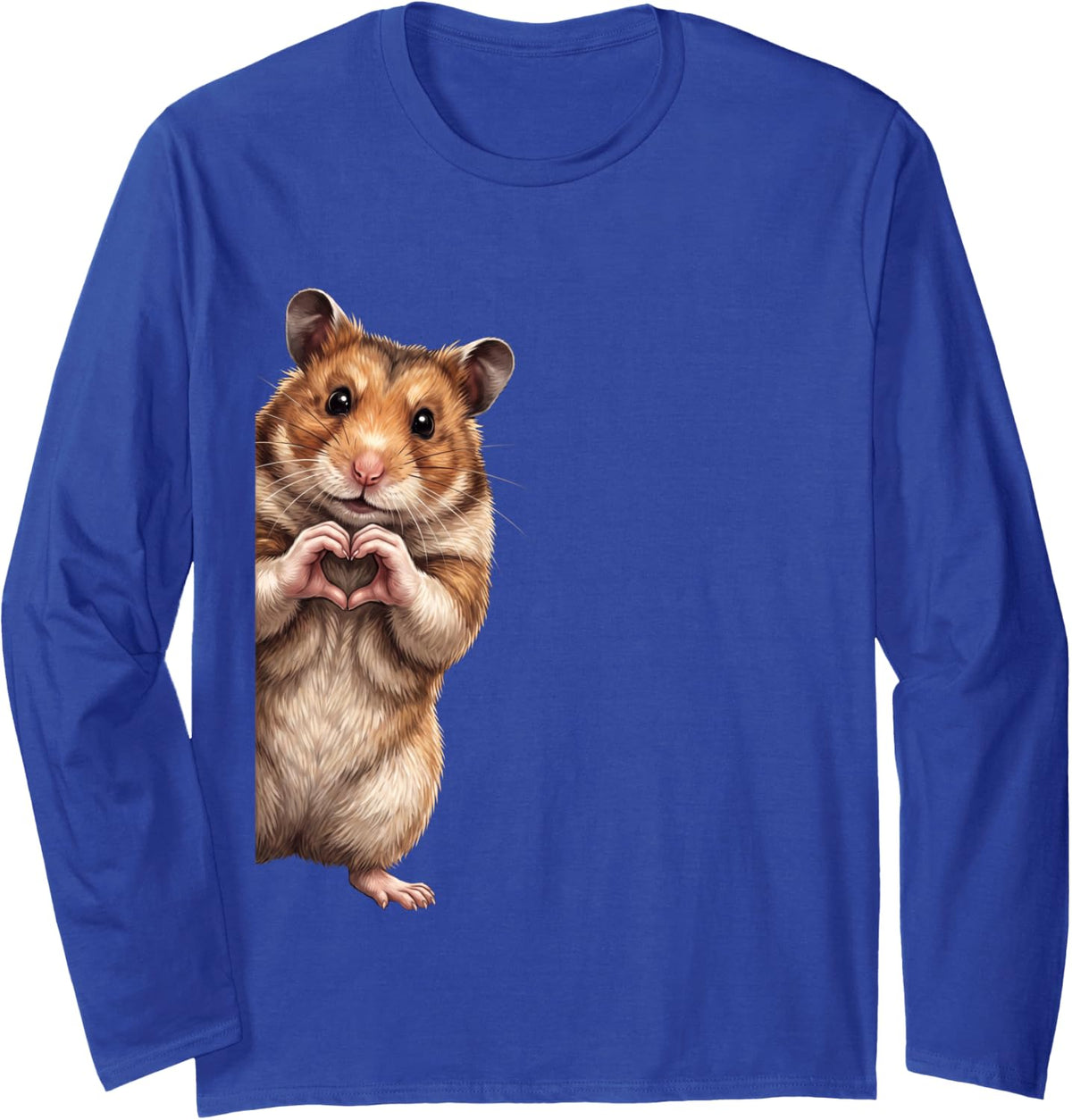 Funny Hamster Peeking Heart Sign Cute Valentines Long Sleeve T-Shirt - Adult Unisex Royal Blue