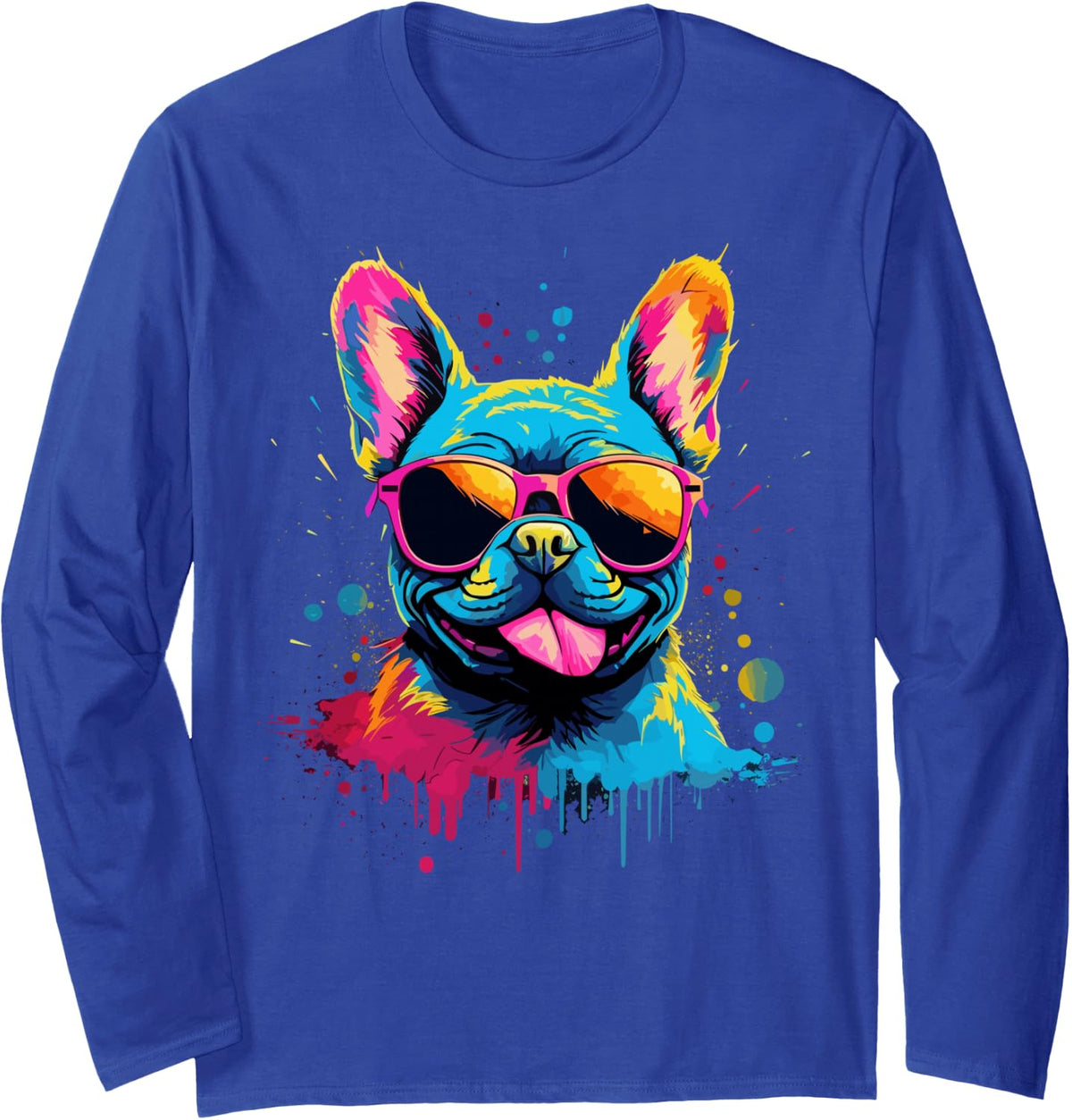 Watercolour French Bulldog Long Sleeve T-Shirt - Adult Unisex Royal Blue