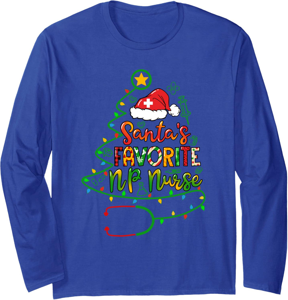 Santa's Favorite NP Nurse Nurse Practitioner Christmas Long Sleeve T-Shirt - Adult Unisex Royal Blue
