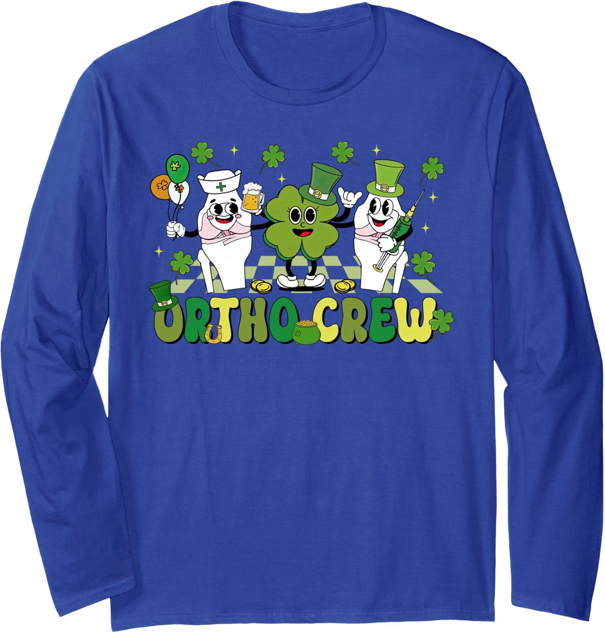 Ortho Crew St Patrick's Day Orthopedic Surgeon Ortho Nurse Long Sleeve T-Shirt - Adult Unisex Royal Blue