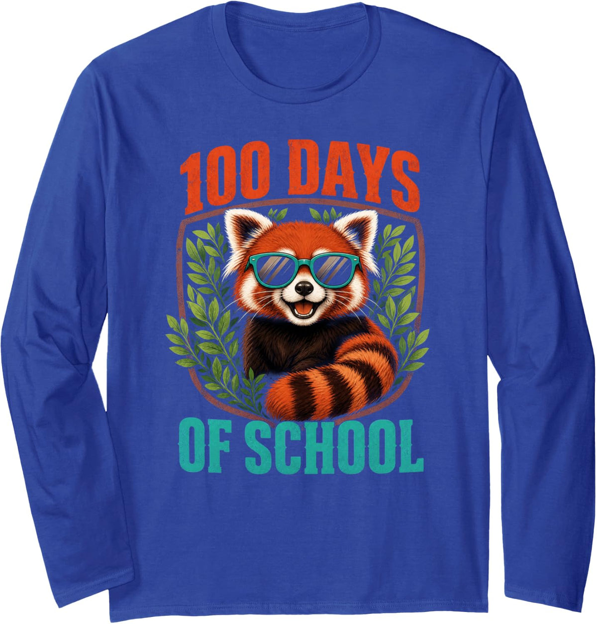100 Days of School Red Panda Sunglasses Long Sleeve T-Shirt - Adult Unisex Royal Blue