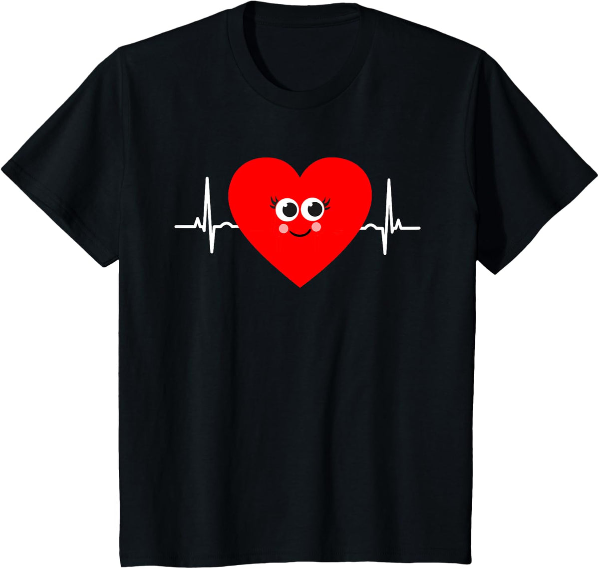 Cute Smiling Red Heart Cardiac Nurse Rhythm T-Shirt Gift - Black