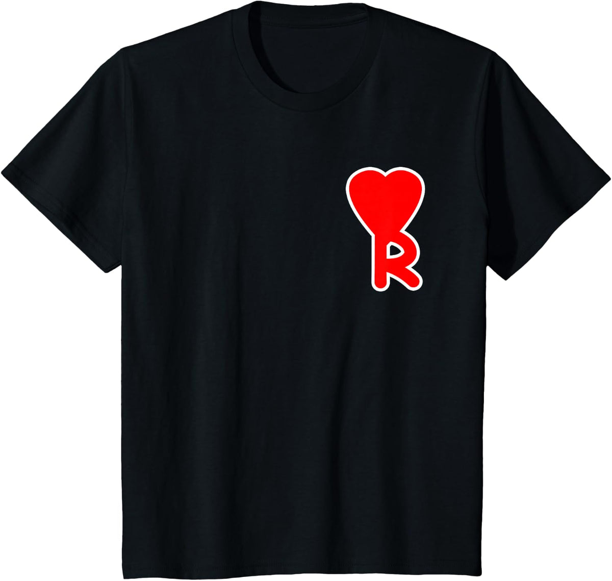 Initial Letter R Heart Valentine's Day Matching Couples Gift T-Shirt - Black