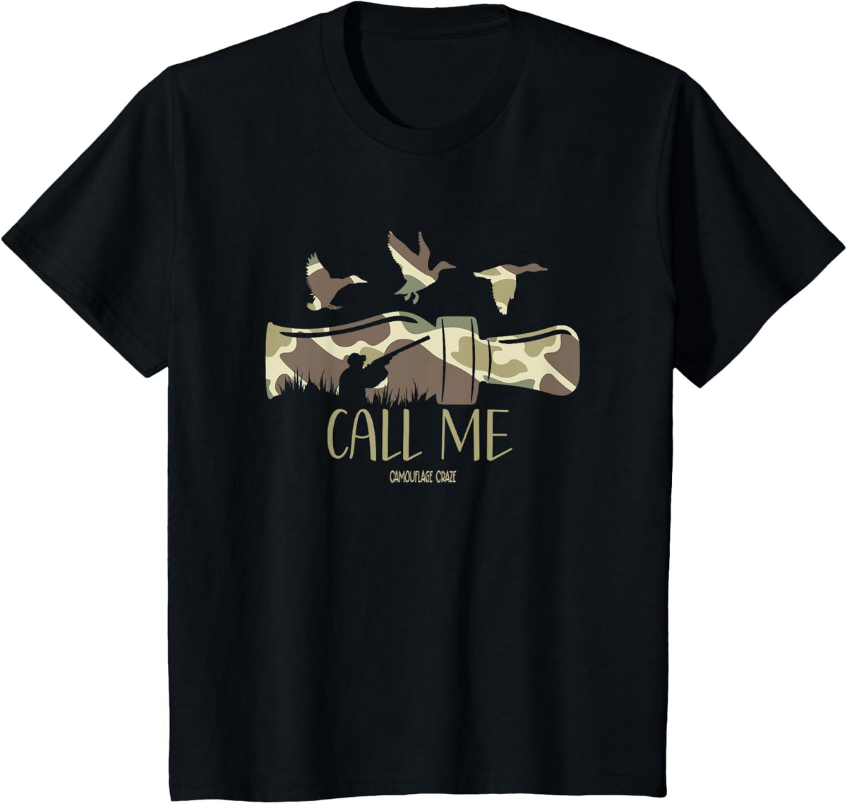 Duck Hunting Camouflage Camo Duck Caller Call Me Camo Hunter T-Shirt - Black