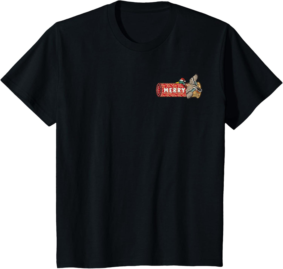 Merry Duck Hunting Christmas Mallard Holiday Humor 2 Side T-Shirt - Black
