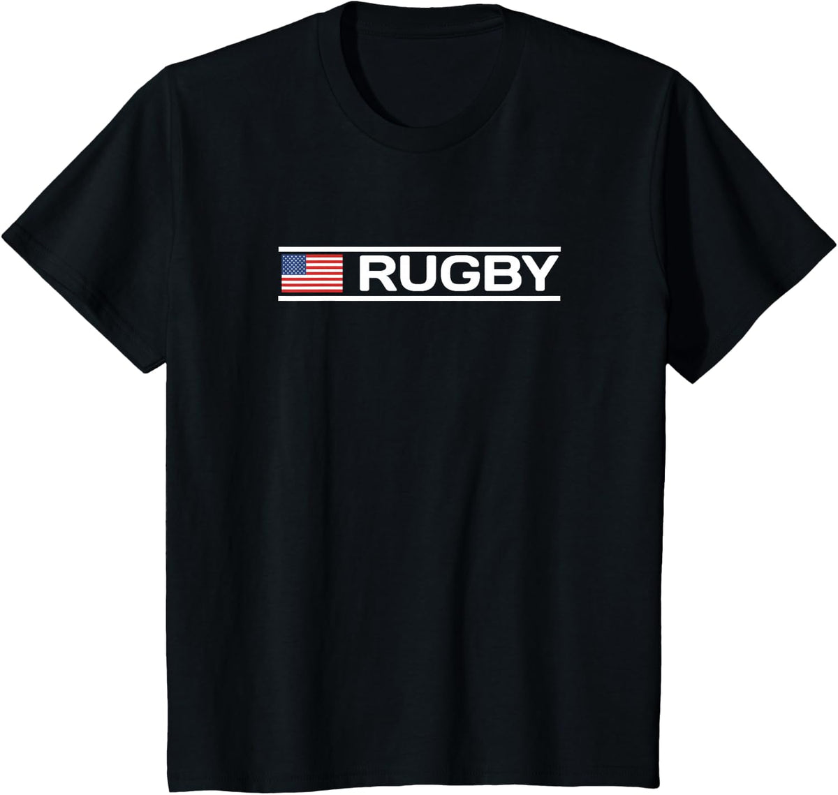 Rugby Text with USA Flag T-Shirt - Black