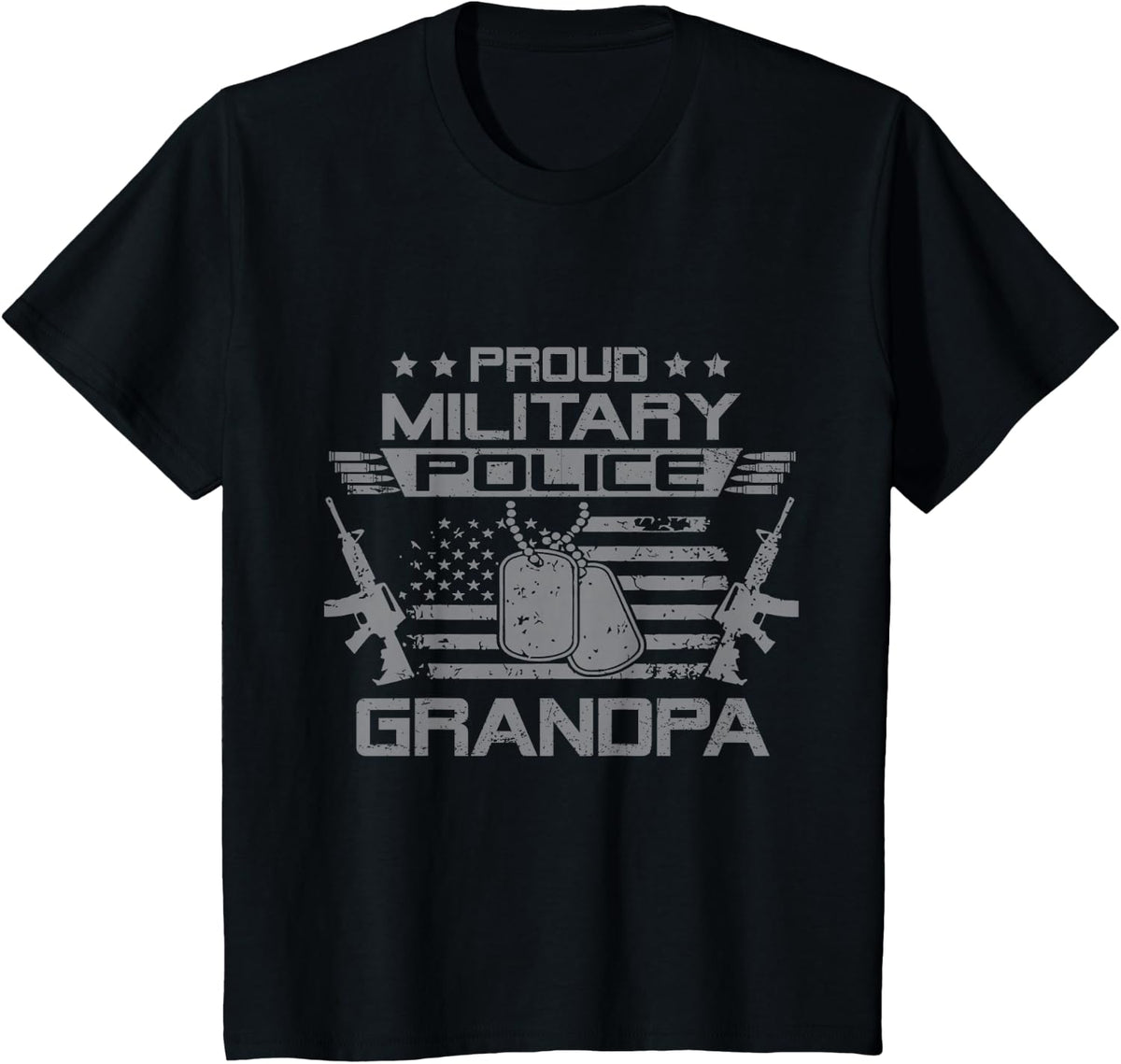 Proud Military Police Grandpa Flag American US Veteran T-Shirt - Black