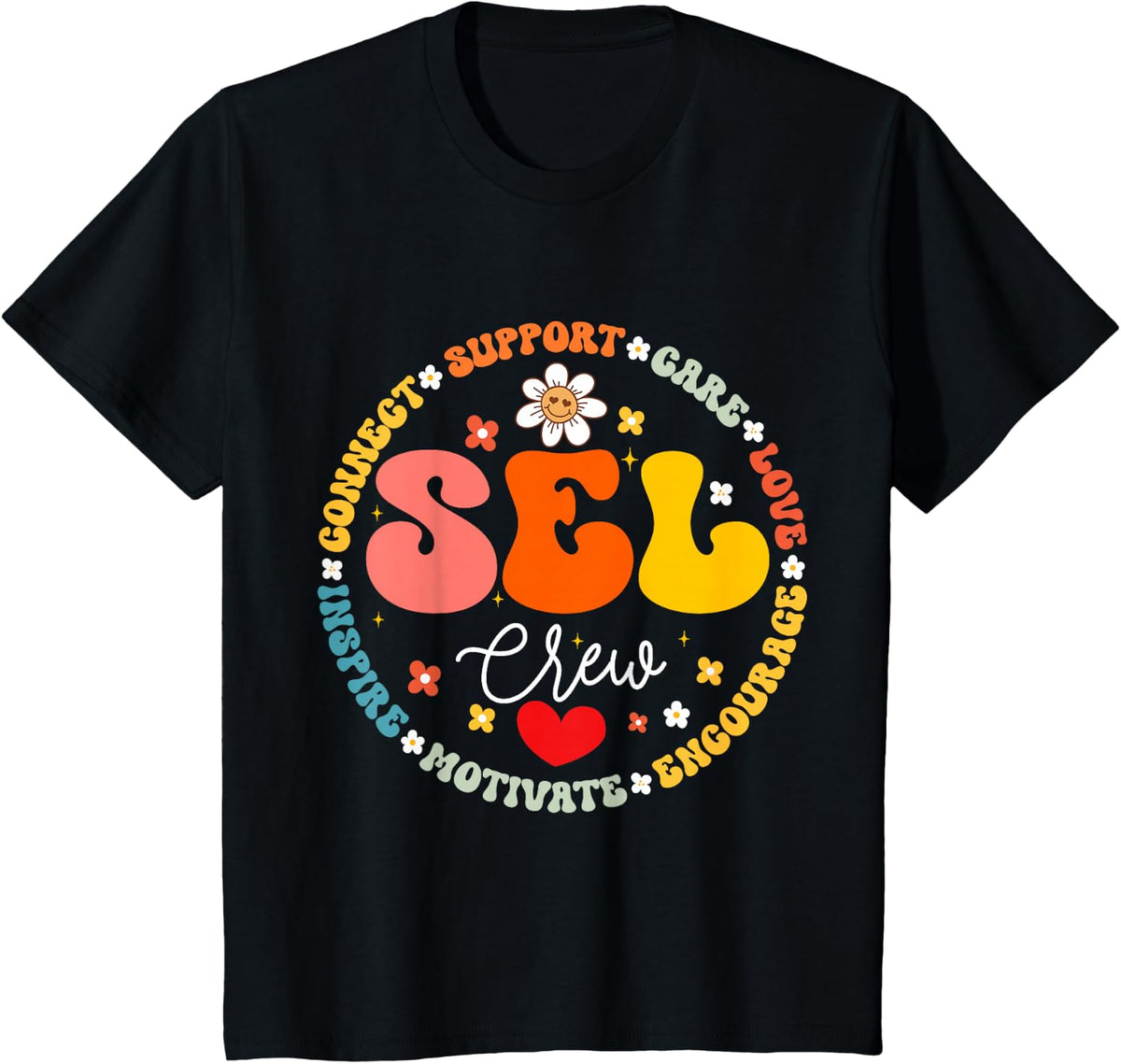 Groovy Social Emotional Learning Teacher SEL Crew Teacher T-Shirt - Black
