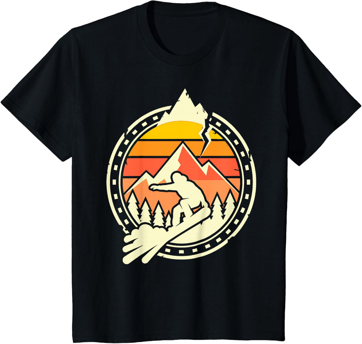 Snowboarder Retro Mountain Sunset Funny Snowboarding Fan T-Shirt - Black