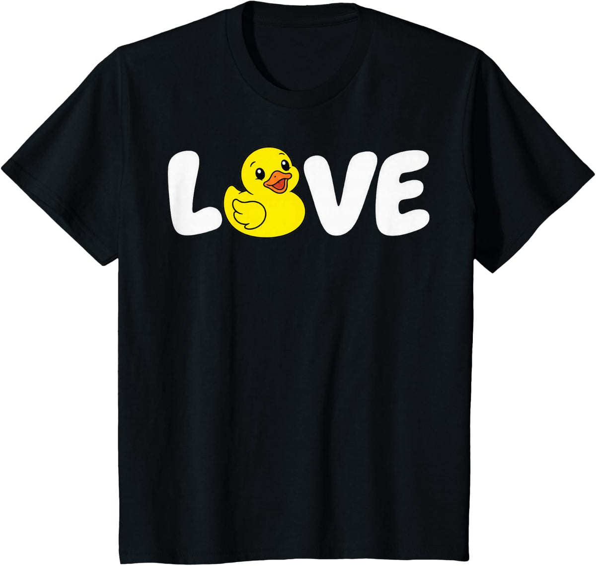 Cute Duck Cartoon with Love Word Art T-Shirt - Black