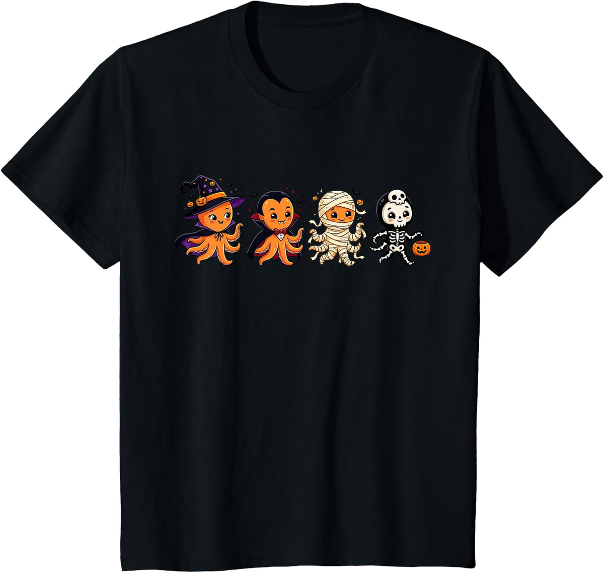 Octopus Witch Vampire Ghost Halloween Kids Mens Womens T-Shirt - Black