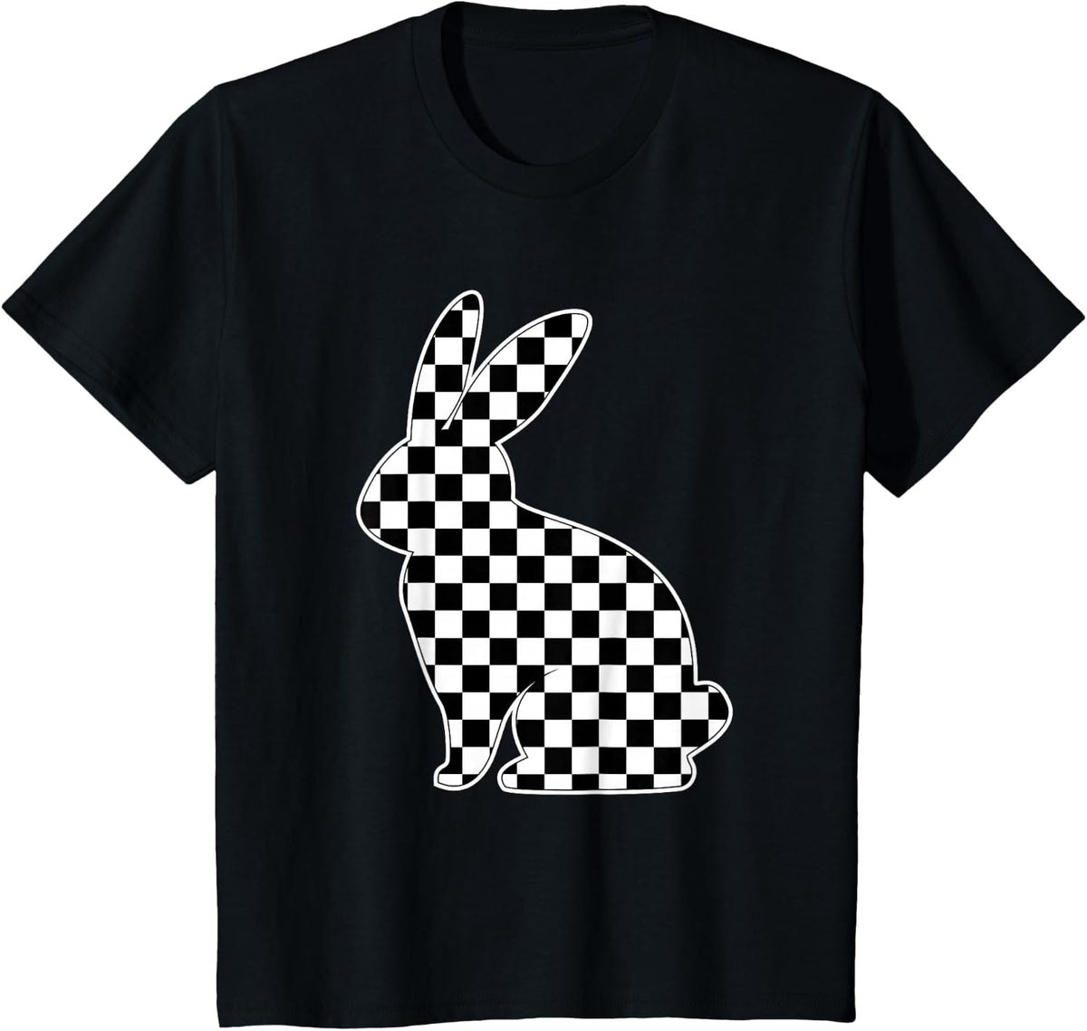 Retro Black white Checkerboard Rabbit Easter Bunny for Tween T-Shirt - Black