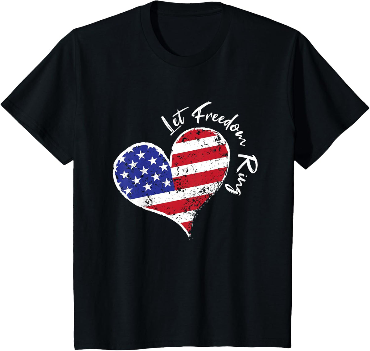 Let Freedom Ring Heart 4th of July Patriotic USA Flag Stars T-Shirt - Black
