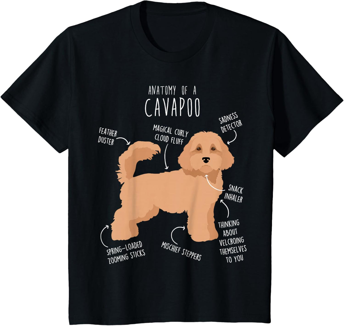 Cavapoo Dog Anatomy, Cute Funny Tan Cavoodle Pet Mom Dog Dad T-Shirt - Black