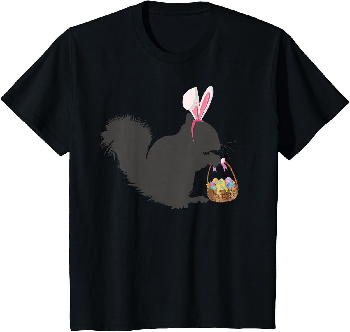 Funny Easter Squirrel Easter Basket and Bunny Ears Easter T-Shirt - Black