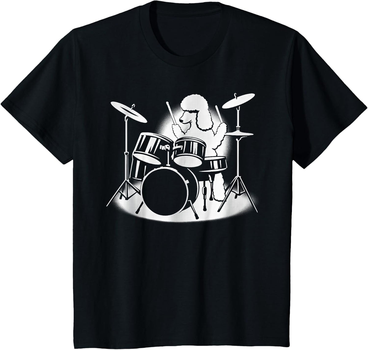 Poodle Playing Drums Drummer Dog Lover T-Shirt - Black