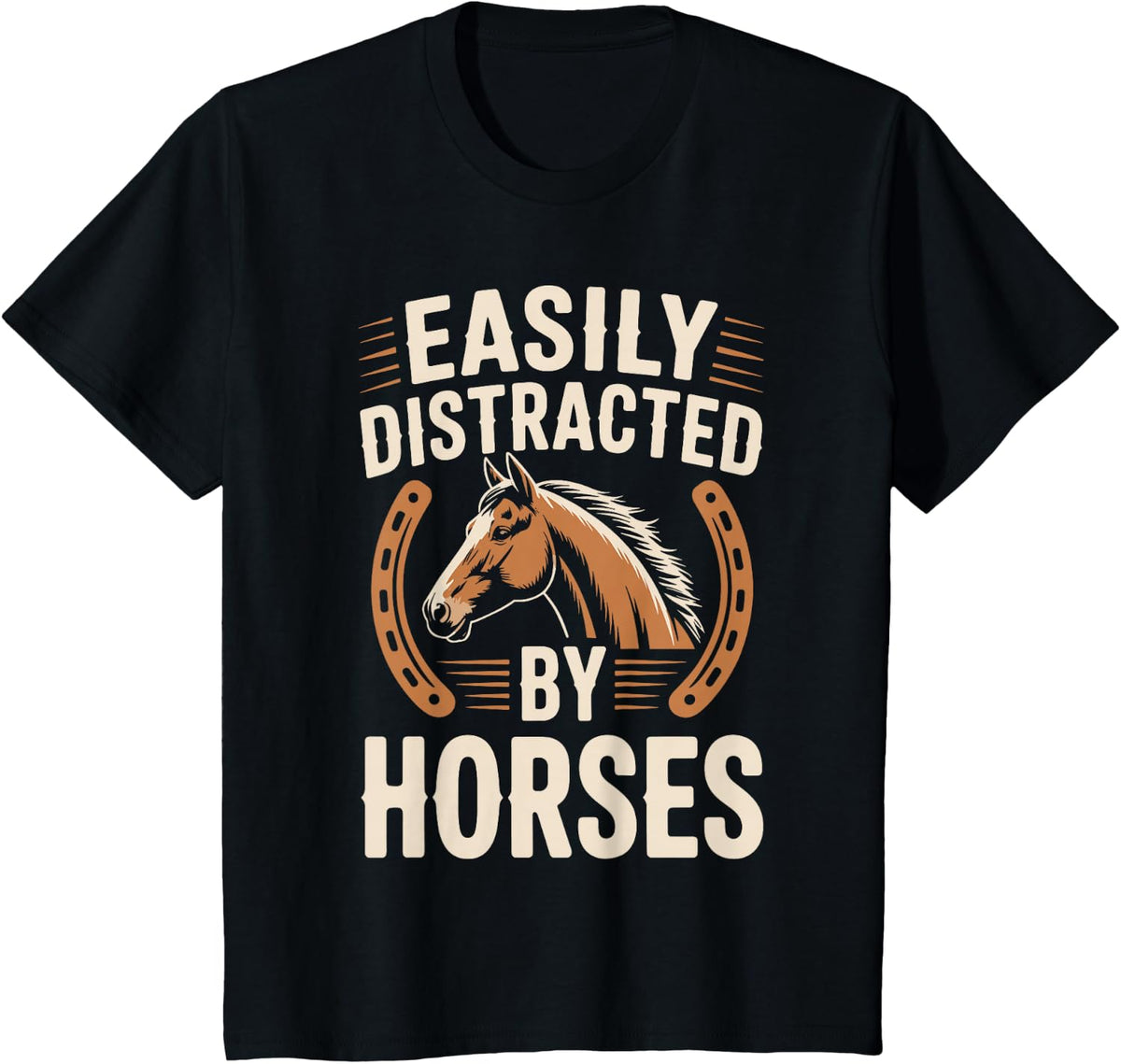 Easily Distracted By Horses Horse Rider Horseback Riding T-Shirt - Black