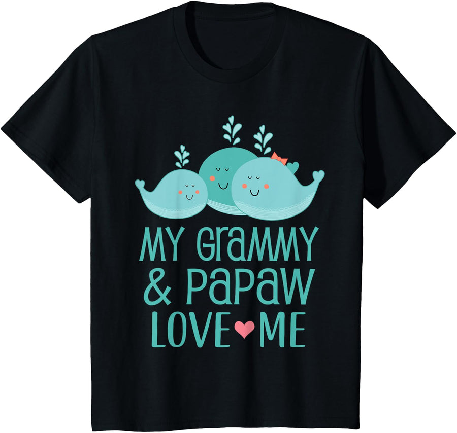 Kids Grammy And Papaw Love Me Grandkids Whale T-Shirt - Black