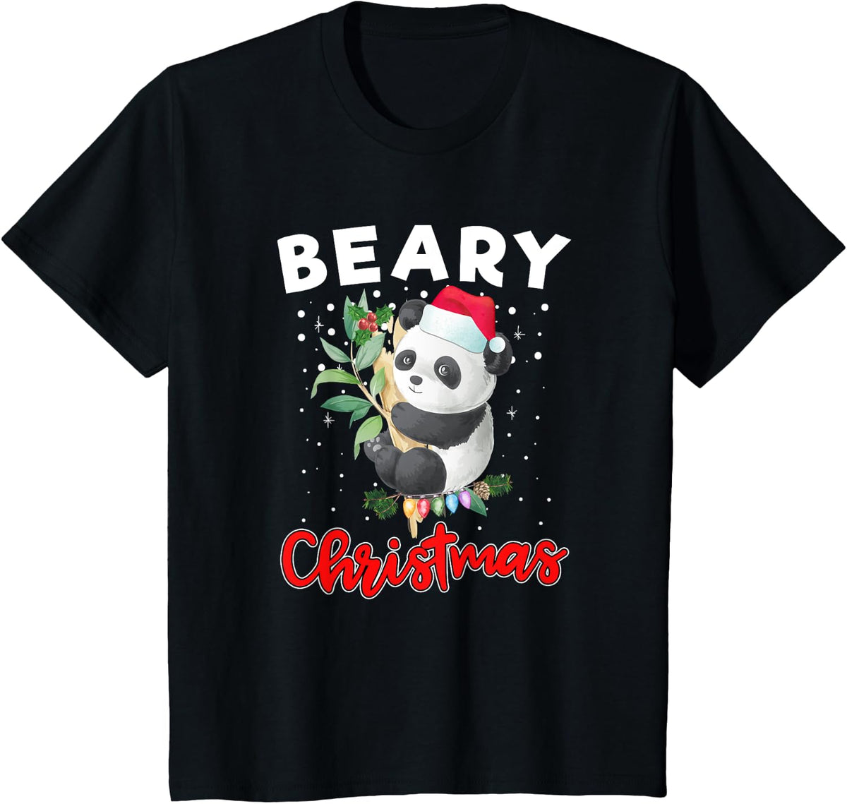 Beary Merry Christmas For Panda Bear Lovers Funny Xmas T-Shirt - Black