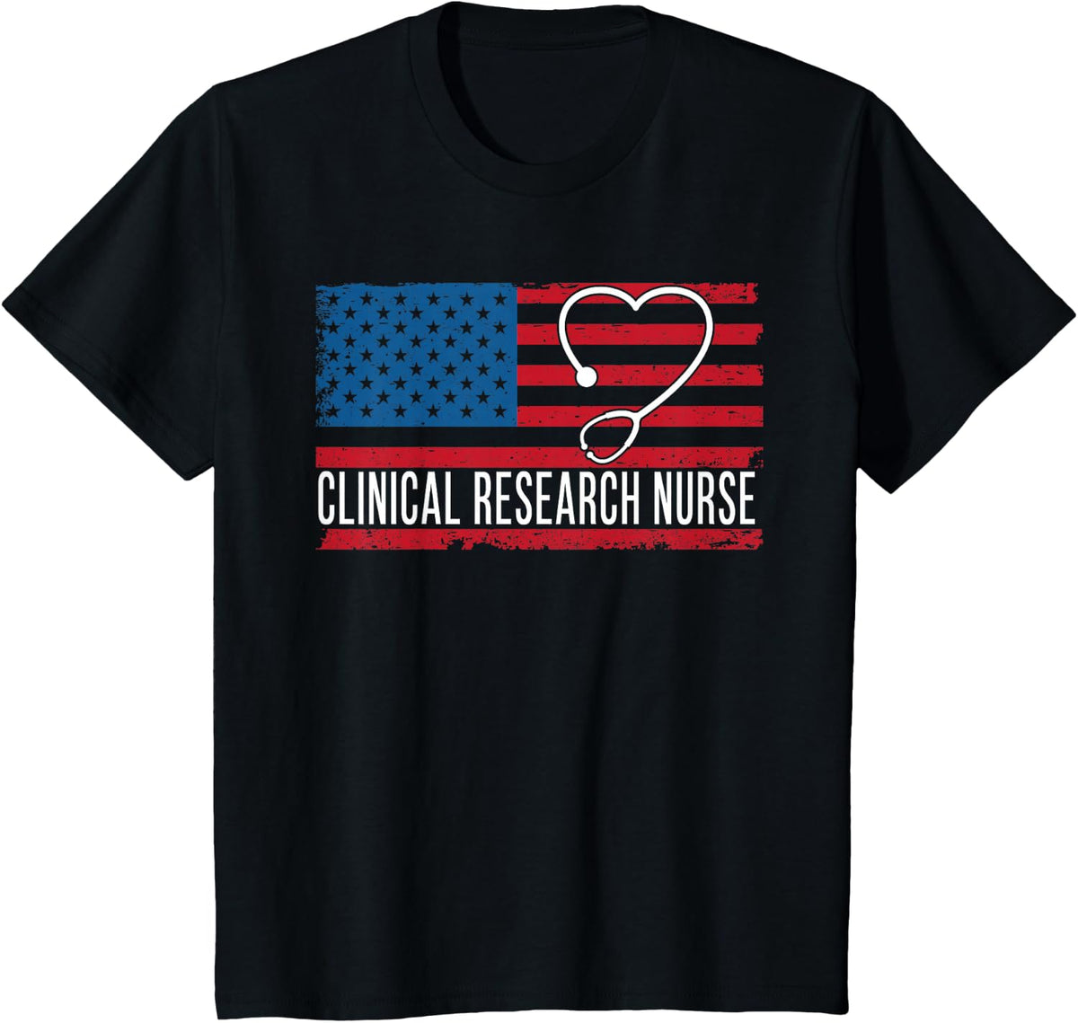 Clinical Research Nurse USA Flag Patriotic T-Shirt - Black