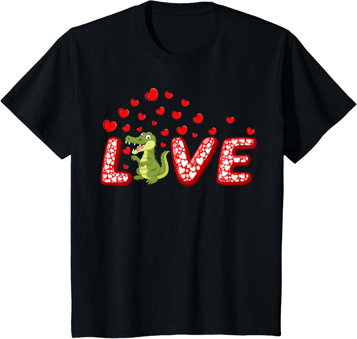Alligator Lover Funny Hearts Love Alligator Valentine's Day T-Shirt - Black