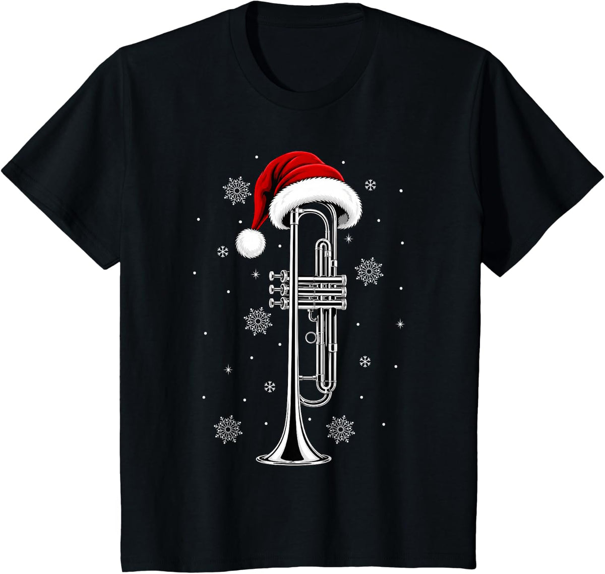 Santa Hat Christmas Holiday Musical Trumpet T-Shirt - Black