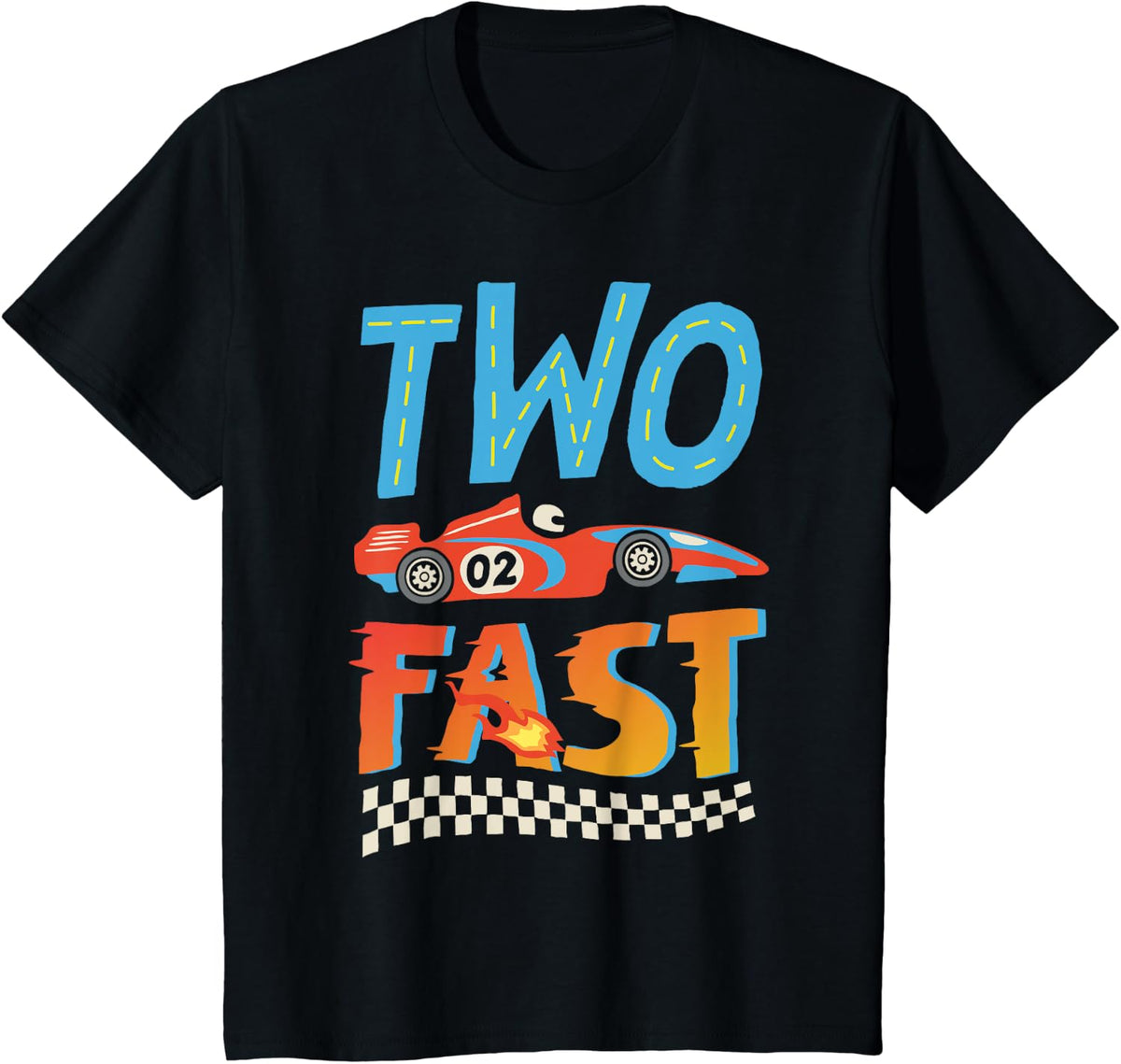 2 Fast Race Car Two Year Old Birthday Boy Racing 2nd Bday T-Shirt - Black