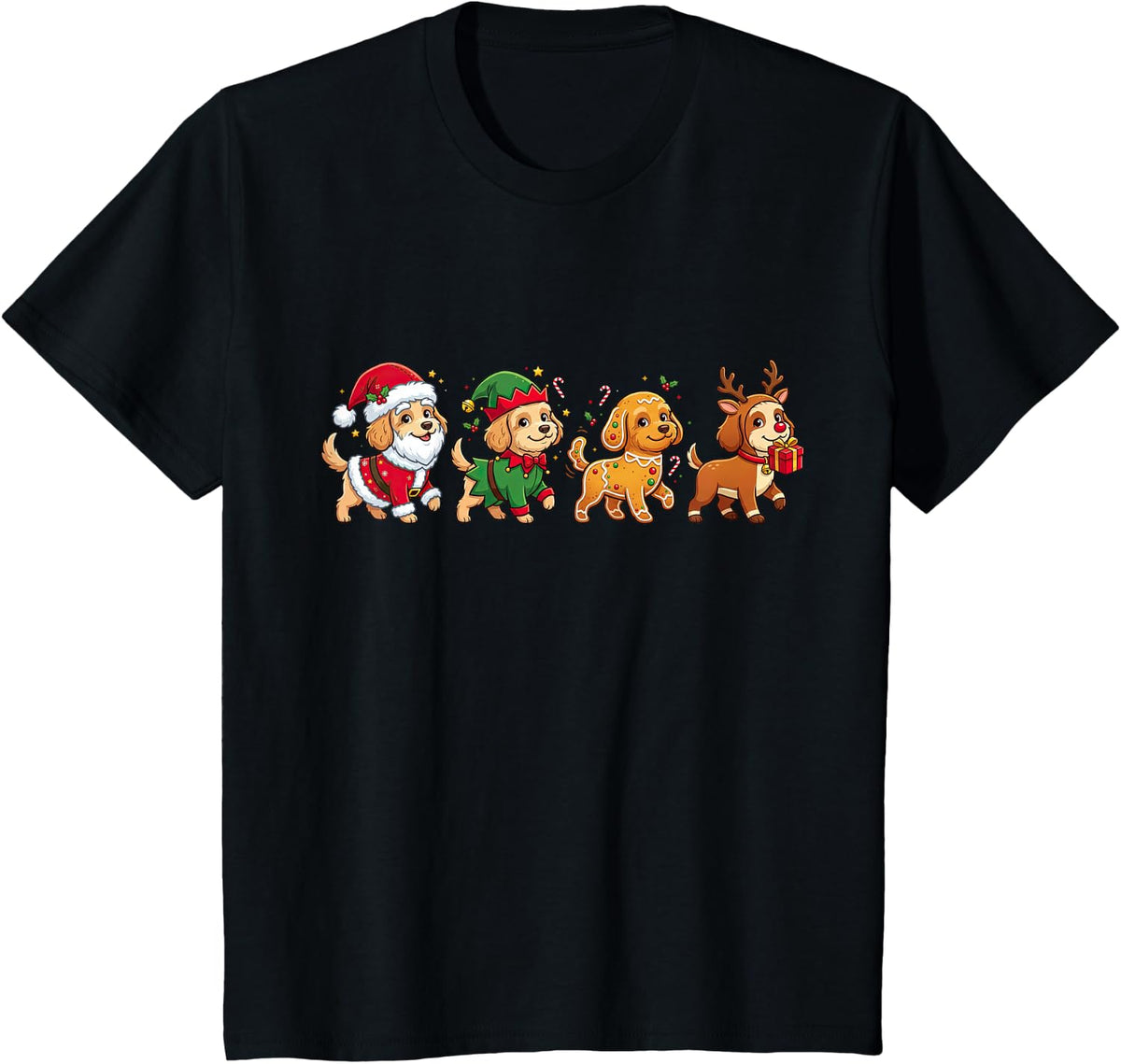 Christmas Cockapoo Santa Elf Gingerbread Womens Mens Kids T-Shirt - Black