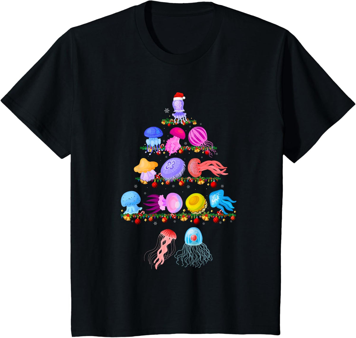 Family Pajama Sets Christmas Matching Jellyfish Xmas Tree T-Shirt - Black