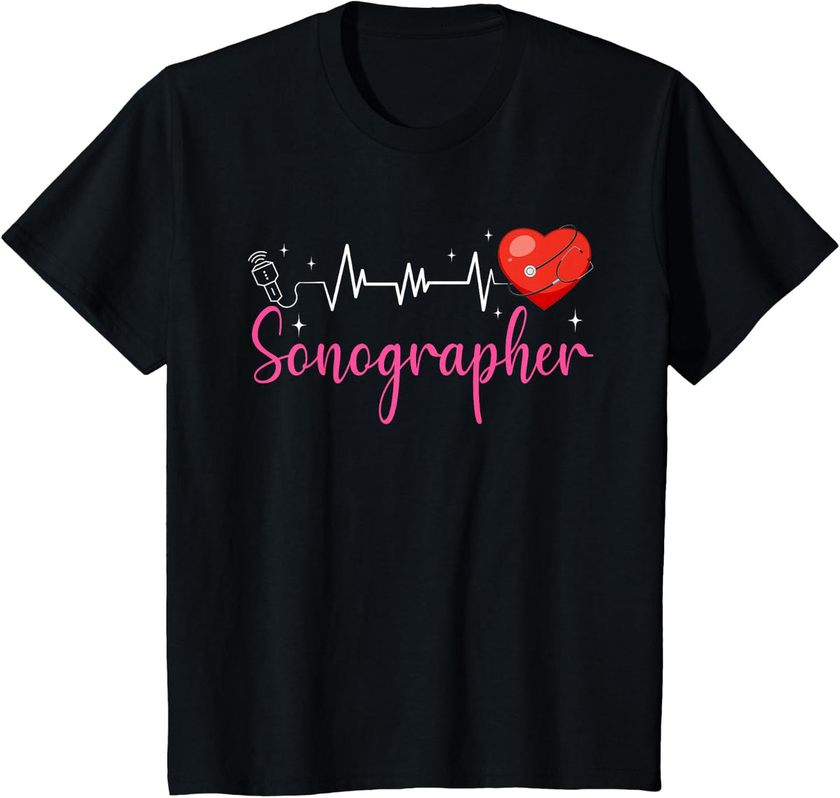 Sonographer Echo Tech Heartbeat RDCS Cardiology Nurse T-Shirt - Black