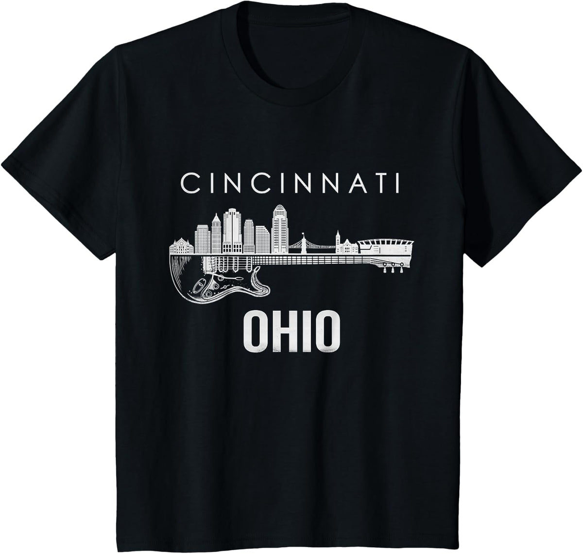 Ohio Souvenir Men Music Guitar Souvenir Cincinnati T-Shirt - Black