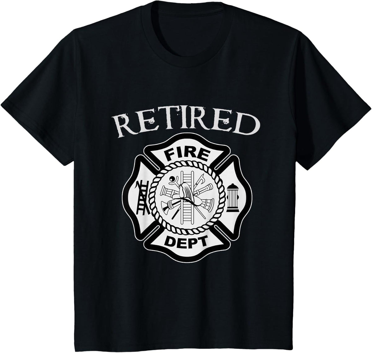 RETIRED FIRE DEPT T-SHIRT Firefighter Ladder Engine T-Shirt - Black